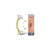 Morfetto Anillo para ombligo Oropara mujer - G23 Titanio Hipoalergénico Rosca Interna Delicado Piercing Flotante de Corazón de CZ Piercing Curvo Joyería para Piercing RC-12