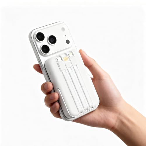 Power Bank 10000mAh Compatible with MagSafe, Magnetic Portable Charger with Digital Display, 15W Wireless Fast Charging, Built-in 3 Cables Compatible with iPhone 17/16/15/14/13/12 Series (White) — view 2