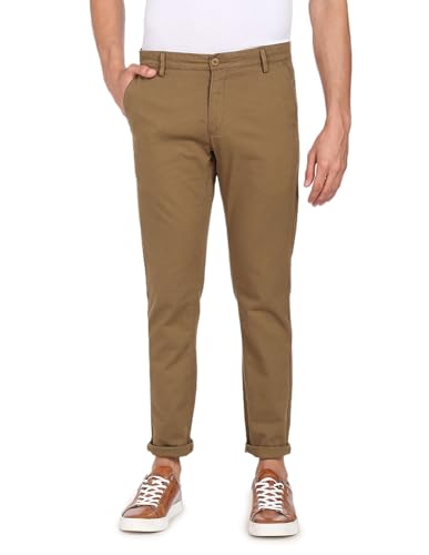 Image of U.S. Polo ASSN. Men's Regular Solid Textured Austin Trim Fit Mid Rise Casual Trousers