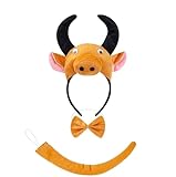 Kirei Sui Gold Bull Cow Headband Bowtie Tail 3-piece Costume Halloween Dress Up Accessories for Kids and Adults