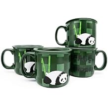 Ceramic Coffee Mugs Set of 4, 14 oz Coffee Cups, Cute Unique Panda Pattern Coffee Mugs for Hot Chocolate Tea, Microwave & Dishwasher Safe Cappuccino Latte Americano Mugs GREEN