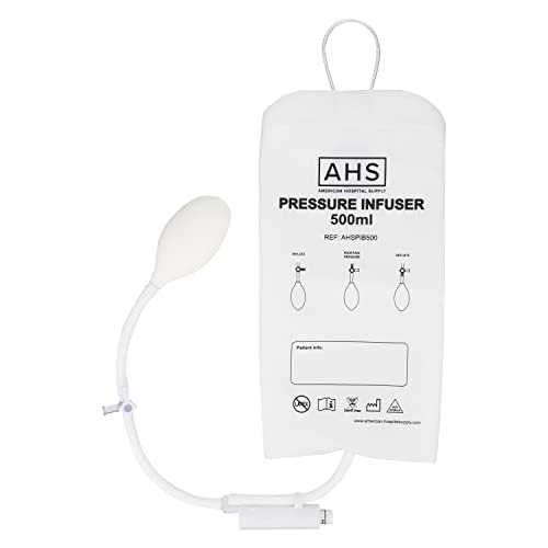 American Hospital Supply Medical Pressure Infusion Bag – [Pack of 10] 500ml, IV Pole Infusion Sack with 3-Way Stopcock, Color-Coded Gauge | Medical Supplies & Equipment
