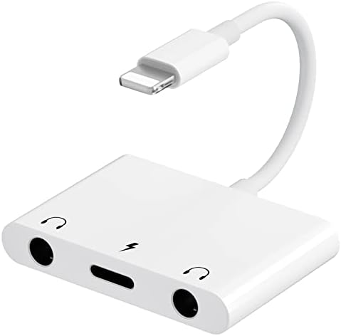 UWECAN iPhone Headphone Jack Adapter, 3 in 1 Dual 3.5 mm Headphone Audio Aux Jack + Charger Adapter Dongle Cable Splitter Compatible with iPhone 14/13/ 12/11/ X/ 8/ iPad - Support All iOS