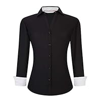Alex Vando Women's Long Sleeve Dress Shirt Wrinkle Free Stretch Casual Work Blouse Tops Black