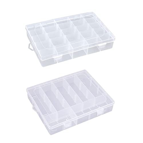 2 Piezas Caja Almacenaje Plastico,Joyería Organizador,Caja Ajustable de Plástico,Caja Abalorios,con Separadores Extraíbles,para Accesorios Pequeños, Joyas, Cuentas, Manualidades (Transparente) Cover