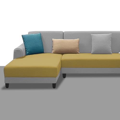 Image of Kraven LHS 6 Seater L Shape Sofa Set for Living Room (Yellow Grey Fabric) Premium Fabric Sofa