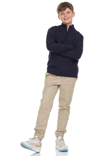 Boys Quarter Zip Cable Knit Sweater – Classic Warm Pullover for Kids. Black, Navy, Red