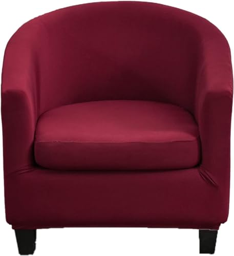 Byforphye Stretch Club Chair Slipcover 2-Piece Tub Chair Cover with Cushion Cover Armchair Covers Soft Round Barrel Chair Covers Couch Covers with Elastic Bottom for Bar Counter Living Room (Wine Red)
