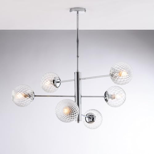 Lustre contemporain Demetra en chrome pour illuminer chaleureusement vos repas en famille