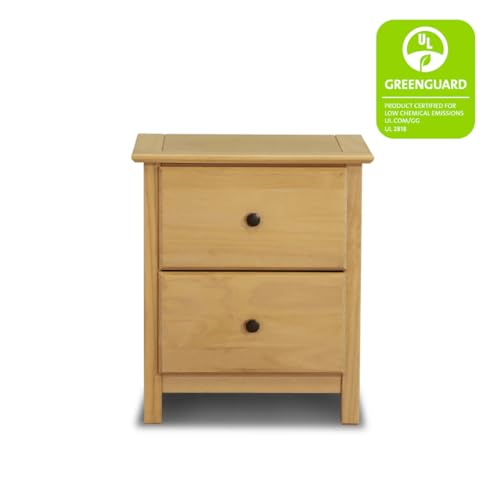 Image of Grain Wood Furniture Shaker 2-Drawer Bedside Nightstand, Solid Wood with Natural Finish
