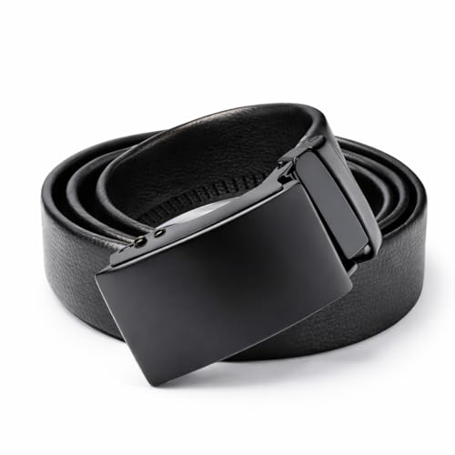 Image of Men Automatic Buckle Belt Leather Adjustable 30-42 Inch | Ratchet Belt for Men Formal Casual Stylish Black Belt