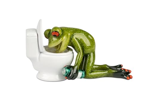 formano Deko Frosch Figur hellgrün- Frosch vor Toilette -14x8cm aus Kunststein gefertigt und handbemalt neues, witziges Design