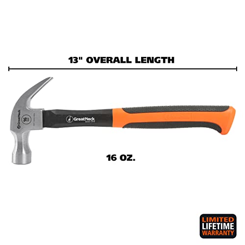Greatneck Hg16C 16 Oz. Fiberglass Curved Claw Hammer | Household & Industrial Construction Hammer | Drive & Pry Nails, Frame A Home Addition, Fix A Leaky Roof, & More | Rugged Fiberglass Handle #TOP1