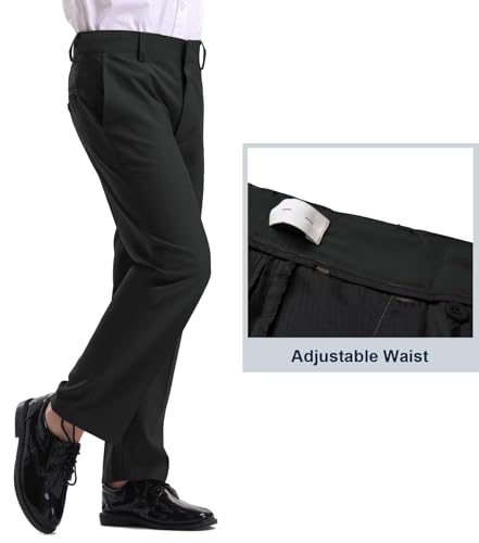 Image of Dreammonkey Boys Flat Front Dress Pants Uniform Pants Adjustable Waistband for Toddler to Youth with Pockets