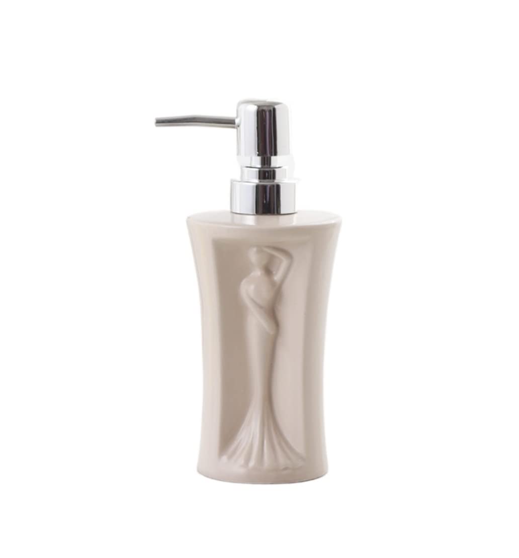 Dozownik do balsamu, dozownik do mydła w płynie, ceramiczny, z pompką, do montażu na blacie, do łazienki, z prysznicem (niebieski: beżowy, rozmiar 280 ml)