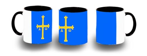 MERCHANDMANIA Taza Negra bandera de asturias españa comunidad autonoma color mug
