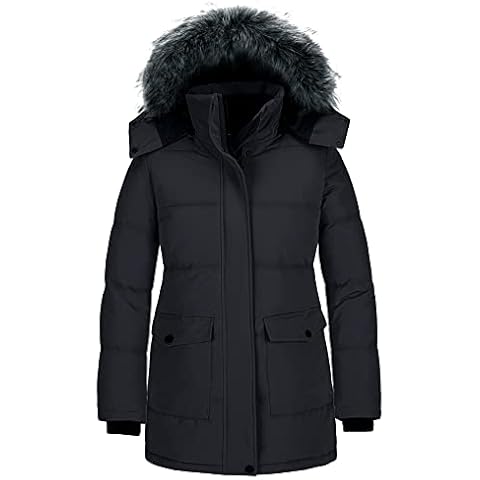 CHIN·MOON Women's Hooded Warm Long Parka Winter Puffer Coat - Black - Large Cover