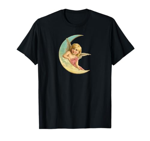 T-shirt vintage celeste luna cherubino angelo t-shirt Maglietta