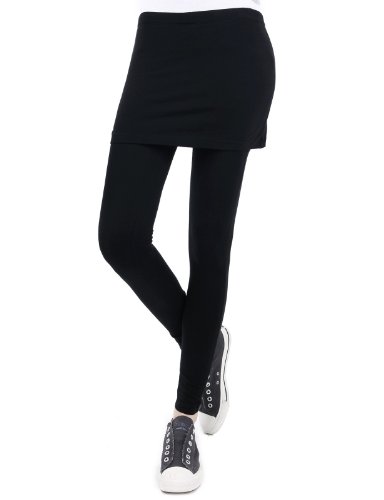 New Women's Slim Skinny Leggings Stretch Skirt Waist Pants Tights (Black)