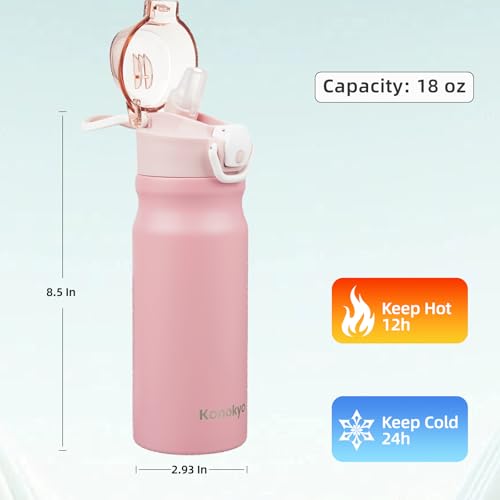 Image of Konokyo 18 oz Insulated Stainless Steel Sports Water Bottle with Straw Lid