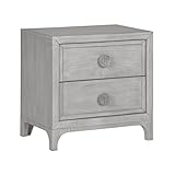 Modus Furniture Solid Wood Nightstand, 2-Drawer with Charging Station, Boho Chic - Washed White