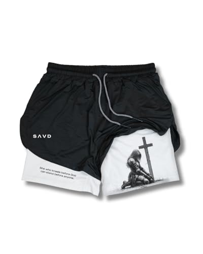 SAVD Christian Performance Shorts - Women's Gym & Sport Shorts with Pockets & Compression Liner, Bible Verse Activewear