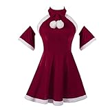 [dress Foreted] クリスマス サンタ コスプレ レディース メイド服 ホルターネック ドレス もこもこ 仮装 秋冬 ワンピース コスチューム おしゃれ サンタコス 可愛い エレガント パーティードレス サンタクロース 衣装 演出服 イベント 舞台 新年会 文化祭(レッド,M)
