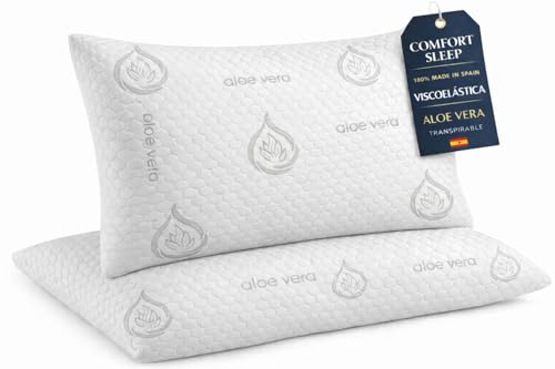 Dear Friend | Almohada Viscoelástica Viaje 43x24 cm Cuello y Descanso ergonómico – Almohada Viaje Viscoelástica Aloe Vera Transpirable Funda desenfundable y núcleo viscoelástico