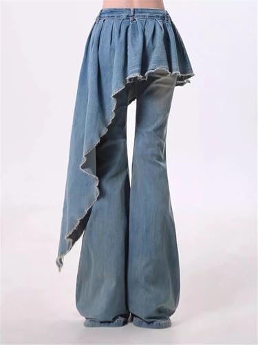 Women Vintage High Street Sense Niche Slim Fit Flare Denim Pants Washed Long Trousers2