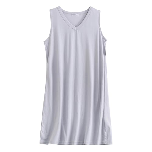 Image of PNAEONG 3 Pack Womens Cotton Nightgown V Neck Nightshirts Sleeveless Sleepwear Casual Print Sleepdress