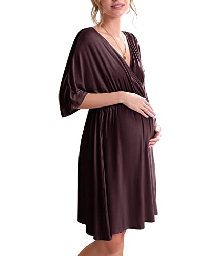 Image of Ekouaer 3 in 1 Labor/Delivery/Hospital Gown Maternity Dress Nursing Nightgown Sleepwear for Breastfeeding