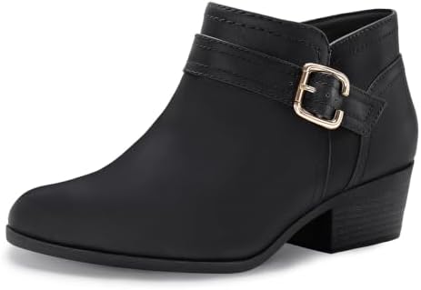 Athlefit Women's Chunky Low Heel Short Ankle Boots
