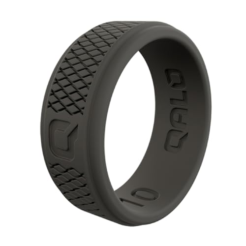 QALO Silicone Ring for Men - Mens Crosshatch Design with Breathable & Durable Silicone with Q2X - Comfort Fit Mens Silicone Wedding Bands - Rubber Engagement Rings for Him - Dark Grey, Size 11
