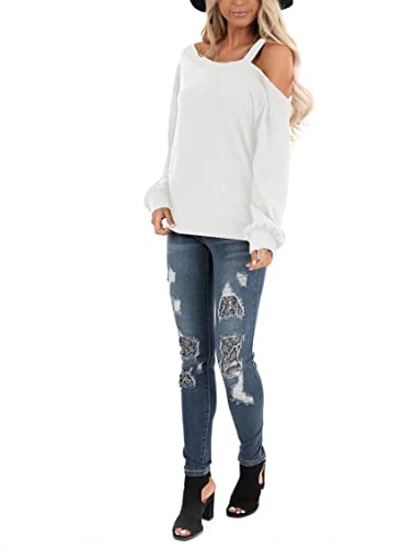 Image of Ezbelle Womens Sweaters Oversized Long Sleeve Cold Shoulder Tops Shirt Tunic Sweatshirt