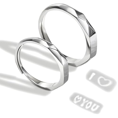 Xamic I LOVE YOU Secret Projection Ring I LOVE YOU Light S925 Adjustable Couple Ring Sterling Silber Handmade Couple Rings Gift für Pärchen