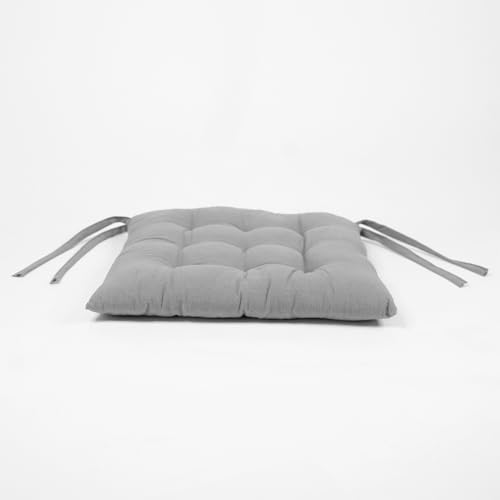 Image of PrettyKrafts Soft Cotton Chair Cushion Pad 40x40x4 cm (Grey) | Comfortable Washable Seat Pad for Dining, Office & Study Chairs | Thick, Durable Sitting Cushion