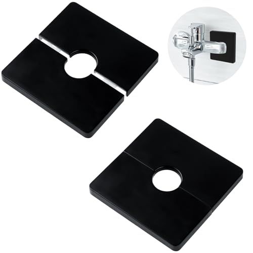 2PCS Shower Arm Flange, Plastic Square Escutcheon Plate Black Plates Self-Adhesive Plumbing Cover...