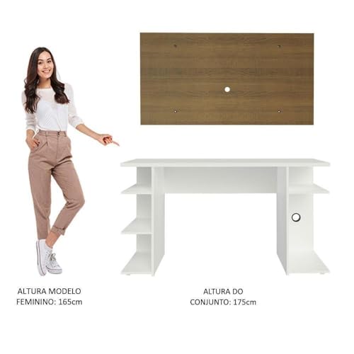 Mesa para Computador Gamer Madesa 9409 e Painel para TV até 50 Polegadas Branco/Rustic