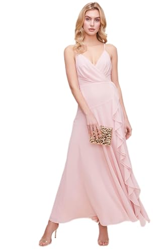 ASTR the label Women's Sleeveless Surplice V-Neck Holland Ruffled Full Length Bridesmaid Dress, Pale Blush, S