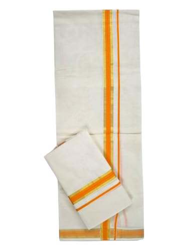 Image of Womens Kuthampully Set Mundu With Golden & Stripes Kara