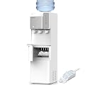 ICEVOKE 3 in 1 Water Cooler Dispenser with Ice Maker, Top Load Ice and Water Dispenser for 3 or 5 Gallon Bottle, Hot, Cold & Room Water, 27LBS/24H Ice Making, Child Safety Lock & Nightlight, White
