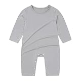 Choomomo Uniseks babypyjama lange mouwen basic rompertje jumpsuit met drukknopen pasgeborenen effen eendelige overalls, grijs, 62-68