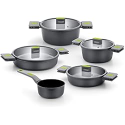 Baterias Bra BRA LIFE - Batería 9 Piezas DE FUNDICIÓN Aluminio 100% RECICLADO, Antiadherente CERÁMICO REFORZADO SIN PFOA SIN PTFE, APTAS PARA TODO TIPO DE Cocinas E Inducción