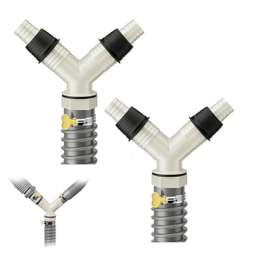 DOVBAN 2 Piezas Adaptador de Desagüe para lavadora,Tres Cabezales,Conector en Y, Válvula Antirretorno para lavadora,Conexión para lavadora y lavavajillas,Con Abrazaderas