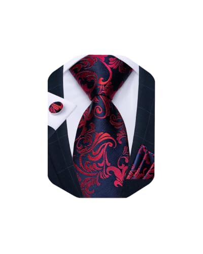 Image of DiBanGu Mens Paisley Tie Sets Silk Jacquard Woven Floral Necktie and Pocket Square Cufflinks Wedding Business Party