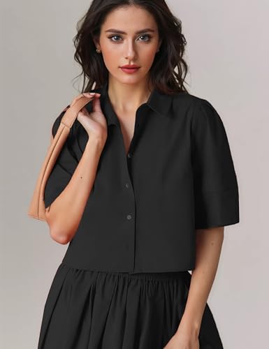 Womens Summer 2 Piece Outfits Skirt Sets Button Short Sleeve Tops Elastic Waist Maxi Dress Sets with Pockets2