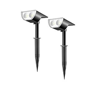 Linkind Lampe Solaire Exterieur Etanche IP67, Lot de 2 LED Spot Solaire Eclairage Extérieur de Chemin, Lumière 6500K Blanche Froide, Projecteur Solaire au Sol pour Jardin Allée Garage Terrasse Cour