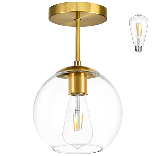 Bagood Gold Semi Flush Mount Ceiling Light Fixture with Clear Glass Light Fixture Mid Century Light...