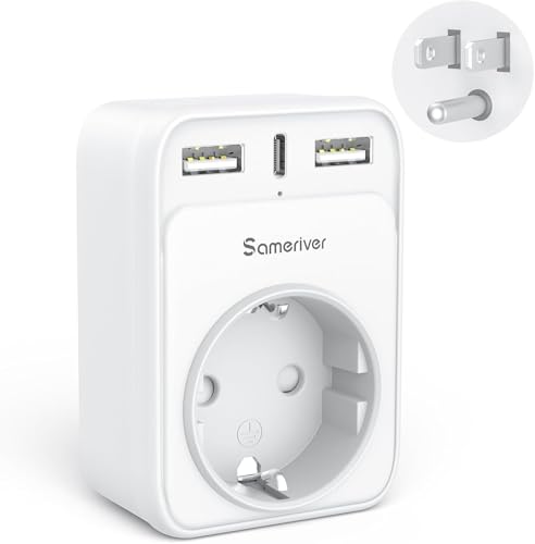 Reiseadapter USA Adapter Amerika Deutschland Stecker mit 2USB 1USB C (3A), 4-in-1 Steckdosenadapter Reisestecker Stromadapter für USA Kanada Thailand Mexiko Wand Ladegerät Ladestation