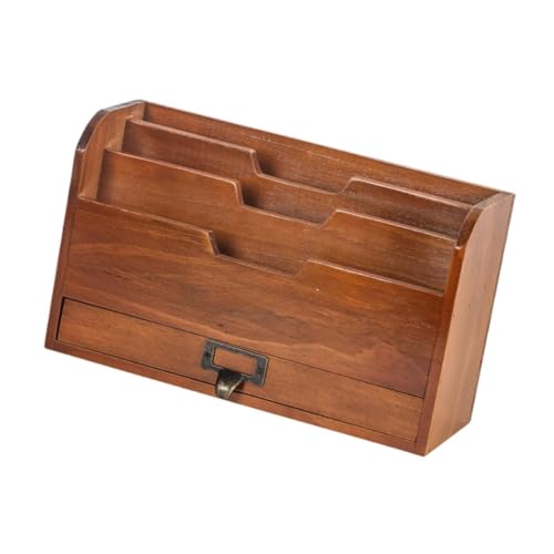 Harilla Escritorio de oficina, caja de para archivos de papel, organizador de lápices y llaves, caja de clasificación de archivos multifunción, estante, MarrÓn